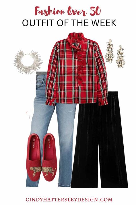 How to Make a Faux Wreath Look Natural and Other Holiday Tips - Cindy Hattersley Design Red Plaid Shirt Outfit, Christmas Style Outfit, Christmas Plaid Outfit, Pink Fall Outfits, Cindy Hattersley, Christmas Outfit Casual, Plaid Shirt Outfits, Christmas Outfit Ideas, Trendy Christmas Outfits