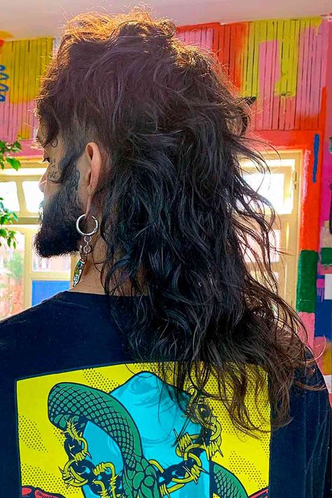 Mullet Haircut Ideas For Swanky Guys ★ Long Tail Mullet Long Mullet Man, Thick Mullet, Curly Mullet With Bangs, Modern Shag Mullet, Long Mullet Hairstyle Mens, Punk Mullet Men, Rat Tail Mullet, Long Asian Haircut, Fairy Mullet