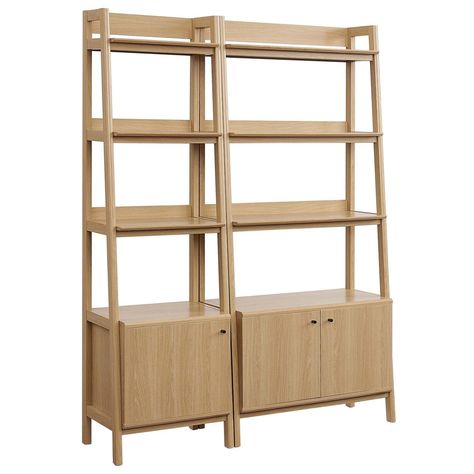 PRICES MAY VARY. TIERED BOOKSHELVES - Inspired by mid-century modern design, this bookcase set features a slim, tiered silhouette with beautiful wood grain and sleek lines VERSATILE DISPLAY CASES - Perfect for storage and display, these stands feature open shelves and concealed storage spaces. Showcase books and accessories while storing home essentials with Bixby STURDY CONSTRUCTION - This display stand set is crafted with particleboard and MDF for a durable construction that's built to last BO Bookcases For Sale, Concealed Storage, Wood Bookshelves, Bedroom Essentials, Organic Wood, Beds & Bed Frames, Display Stands, Modway Furniture, Bedroom Furniture Beds