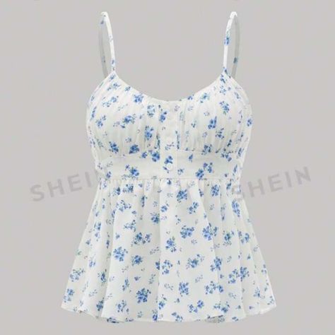 Super Sweetheart Dainty Cute. White Tank Top With Dainty Blue Floral Print. Tie Back Detail Brand New With Tags. Never Worn. Still In New Perfect Condition. No Flaws Size Small Cute Flowy Tops, Flowy Tops Outfit, Cute White Tank Top, Flouncy Top, White Babydoll Top, Flowy Shirts, Bow Crop Tops, Velvet Bustier, Style Aesthetics