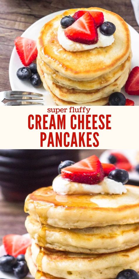 Fluffy Pancakes Recipe, Fluffiest Pancakes, Fruit Pancakes, Cream Cheese Pancakes, Homemade Pancake Recipe, Best Pancake Recipe, Cheese Pancakes, Traditional Breakfast, Breakfast Sweets