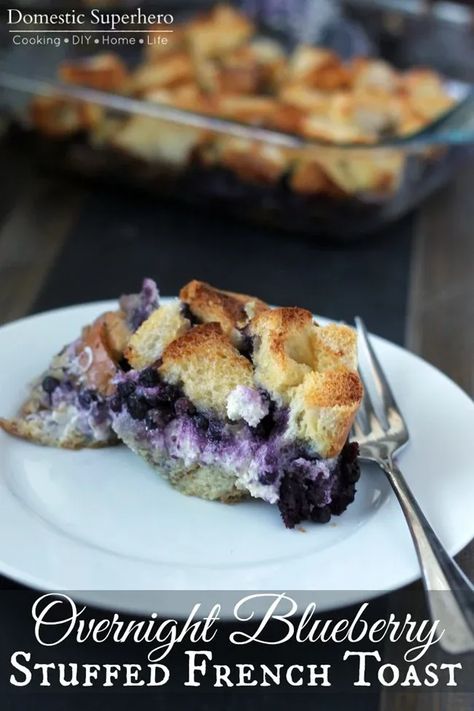 Overnight Blueberry Stuffed French Toast Blueberry Breakfast Bake, Blueberry Stuffed French Toast, Easy Stuffed French Toast, Stuffed French Toast, Christmas Morning Breakfast, Blueberry Breakfast, French Toast Easy, What's For Breakfast, French Toast Bake