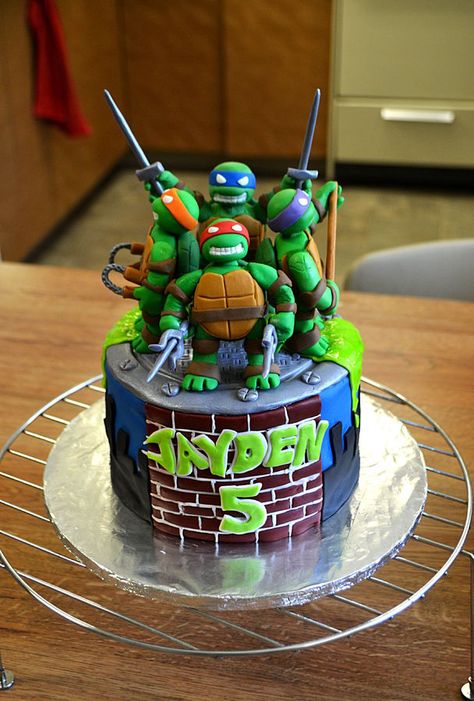 Teenage Mutant Ninja Turtles Birthday Cake! Ninja Turtle Birthday Cake, Turtle Birthday Cake, Teenage Mutant Ninja Turtle Cake, Ninja Cake, Tmnt Cake, Ninja Turtles Birthday, Red Birthday Cakes, Turtle Birthday Parties, Whiskey Cake