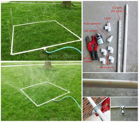 Pvc Playground Ideas, Pvc Water Sprinkler Kids, Pvc Pipe Sprinkler, Pvc Sprinkler, Homemade Sprinkler, Kids Sprinkler, Pvc Pipe Projects, Pvc Projects, Pool Enclosures