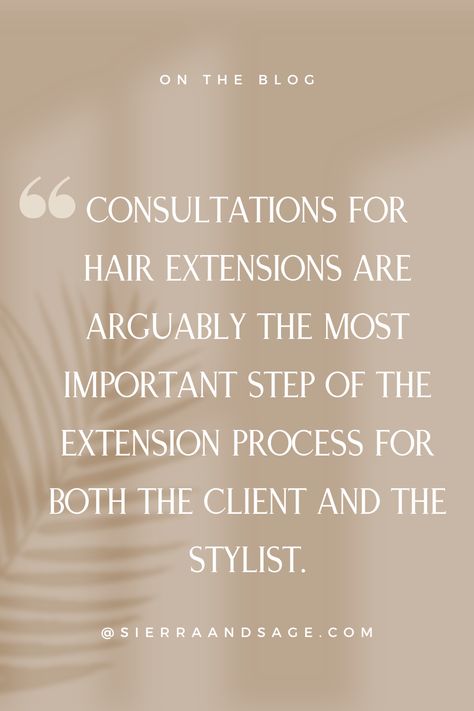 Hair Extensions | Blog | Hair Stylist | Salon Consultations for hair extensions are arguably the most important step of the extension process for both the client and the stylist. Making time for a consultation allows both parties to address concerns, propose solutions, and come to an agreement on the service starting with hair history and ending with the ultimate game plan! Hair Extension Promotion Ideas, Hair Extension Marketing, Extension Display, Salon Board, Hair Extension Business, Makeup Content, Beauty Salon Marketing, Hair History, Hair Extension Salon