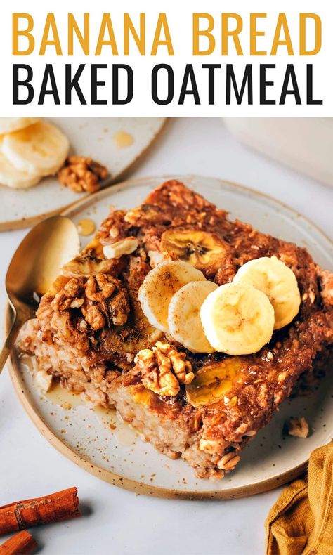 Banana Bread Baked Oatmeal Banana Bread Baked Oatmeal, Baked Oatmeal Healthy, Banana Baked Oatmeal, Eating Bird Food, Healthy Oatmeal Recipes, Baked Oatmeal Recipes, Homemade Almond Milk, Healthy Oatmeal, Bird Food