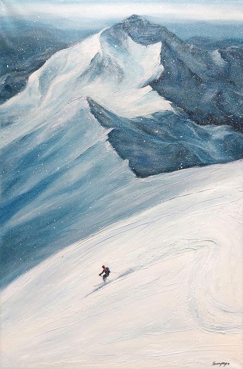 Snow Fun 4 Giclee Print of Original Painting Skiing Artwork - Etsy Canada Ski Slope Painting, Ski Art Painting, Snow Mountains Painting, Ski Mountain Painting, Watercolor Skiing, Ski Sketch, Snow Mountain Illustration, Winter Paintings On Canvas Acrylics, Skiing Artwork