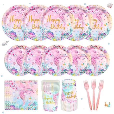 PRICES MAY VARY. 【Mermaid Party Supplies】 Mermaid birthday party supplies include: 24pcs 9” dinner plates, 24pcs 7” dessert plates, 24pcs 13” napkins, 24pcs forks, which can serve 24 guests. Sufficient quantity can meet your party use needs! 【High Quality Material】 Mermaid plates and napkins are made of high-quality and durable materials, which are not easily deformed even when filled with food, ensuring stability and aesthetics during use. In terms of printing technology, we use high-quality techniques to ensure bright and durable patterns, adding a strong festive atmosphere to your gatherings. 【Mermaid Themed Design】 Mermaid birthday party supplies are decorated with mermaid, starfish, coral, which will glam up any party table, adding an elegant, fancy touch to your party. The bright col Mermaid Themed 1st Birthday Party, Mermaid Toddler Birthday Party, Under The Sea 3rd Birthday Party Girl, Mermaid Plates, Birthday Under The Sea, Mermaid Birthday Decorations, Ariel Party, Mermaid Party Supplies, Toddler Birthday Party