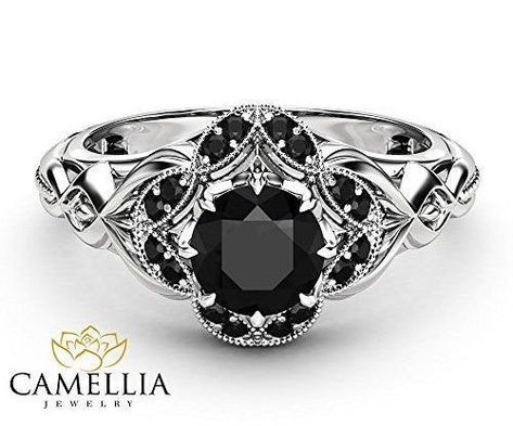 Black Diamond White Gold Gothic Engagement Ring #WhiteGoldJewellery Gothic Engagement Rings, Black Diamond Bridal Set, Gothic Engagement Ring, Vintage Engagement Rings Sapphire, Black Gold Ring, Black Engagement Ring, Black Gold Jewelry, Black Diamond Engagement, Aquamarine Engagement Ring