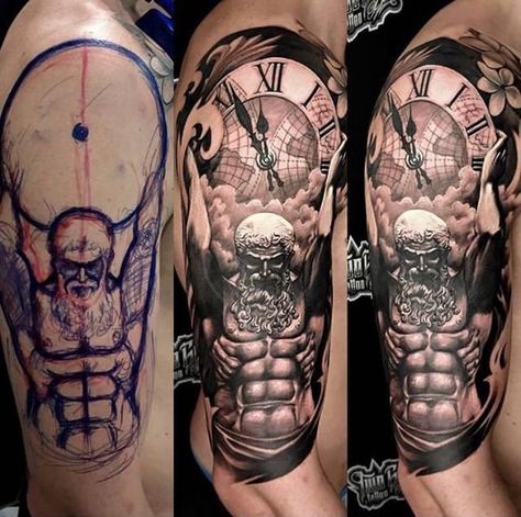 Pin on 11 Atlas Tattoo Ideas, Atlas Tattoo Mythology, Atlas Tattoos, Greek God Tattoo, Atlas Tattoo, Zeus Tattoo, Spartan Tattoo, Skull Sleeve Tattoos, Forarm Tattoos