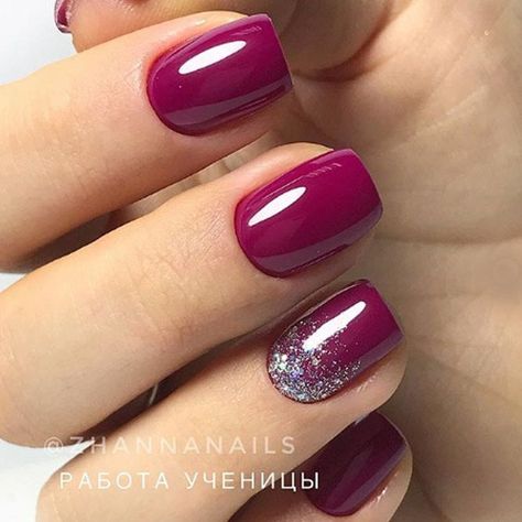 Accent Nails: Punch Up Your Mani in 10 Easy Ways #nails Accent Nail Designs, Plum Nails, Squoval Nails, Short Gel Nails, Glitter Gel Nails, Purple Nail, Her Nails, Cute Gel Nails, Pink Nail