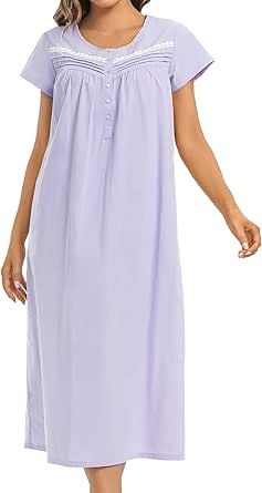 Lilac, purple, yellow medium 

QRRLUEN Women's Nightgown Short Sleeve Cotton Mid Length Sleepwear Soft Comfy Button Loungewear Night Dress Ladies Nightgowns, Cute Nightgowns, Nightgown Short, Cotton Nighties, Womens Nightgowns, Women's Nightgowns, Nightgowns For Women, Pregnancy Outfits, Gifts For Your Mom