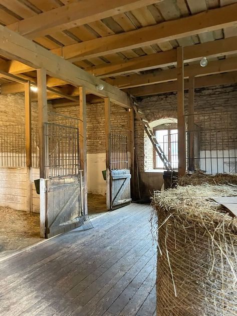 Cute Horse Stables, English Stables, Western Barn Ideas, Stables Aesthetic, Horse Stable Aesthetic, Small Horse Stable, Barn Ideas For Horses, Horse Barn Interior, Small Stable