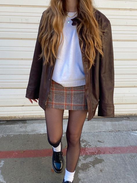 Plaid Print Skirt, Skirt Tights, Green Plaid Skirt, Black Pantyhose, White Socks, Tights Outfit, Plaid Skirt, White Sock, Print Skirt