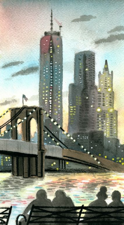 Bridges Architecture, Nyc At Night, Brooklyn City, Ocean Art Painting, New York City Art, City Art Print, New York Painting, Bridge Painting, Around The World In 80 Days