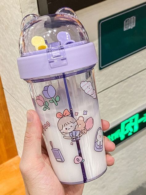 1pc Cartoon Graphic Tumbler | SHEIN USA Tumbler Botol Minum Aesthetic, Cartoon Kitchen, Kawaii Cups, Trendy Water Bottles, Cute Stationary School Supplies, Cute School Stationary, Pretty Tea Cups, Smoothie Cup, Cute Water Bottles