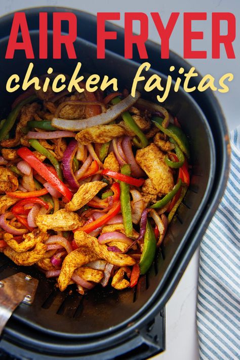 This air fryer chicken fajita recipe lets you cook all the pepers, onions, and chicken together in the air fryer! Frozen Chicken Fajitas, Fajitas In Air Fryer, Air Fryer Chicken Fajitas, Cook Frozen Chicken, Fajita Vegetables, Cooking Frozen Chicken, Chicken Fajita Recipe, Easy Chicken Breast, Ninja Recipes