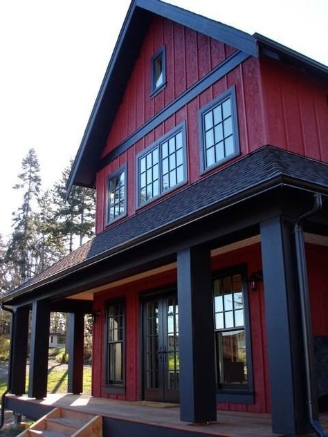 Red House Exterior, Modern Cottage Style, Red Farmhouse, Red Houses, House Paint Color Combination, Cabin Exterior, Contemporary Exterior, Exterior Paint Colors For House, Barn Homes