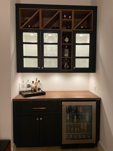 Ikea Built In Dry Bar, Ikea Cabinet Coffee Bar, Ikea Diy Coffee Bar, Ikea Wine Bar, Ikea Bar Hack, Ikea Bar Cabinet Hack, Built In Home Bar, Small Built In Bar, Bar Alcove