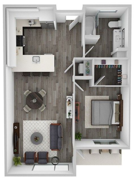 Apartment Blueprints, Small Apartment Plans, Floor Plan Ideas, Studio Apartment Living, Small House Layout, House Floor Design, Small Apartment Design, Apartment Floor Plans, Sims House Plans