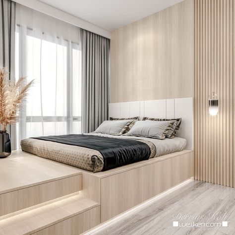 Tampines Street 86 - Weiken Interior Design Interior Design Modern Minimalist, Modern Minimalist Bedroom Design, Bedroom Bedside Table Ideas, Japan Bedroom, Bedside Table Ideas, Tiny Bedroom Design, Small Bedroom Interior, Condo Bedroom, Platform Bedroom