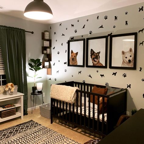 Brown Themed Nursery, Dino Nursery Decor, Nursery Ideas Puppy Theme, Husky Nursery Theme, Nursery Ideas Dog Theme, Dog Inspired Nursery, Puppy Baby Nursery, Dog Nursery Ideas, Dog Themed Baby Nursery