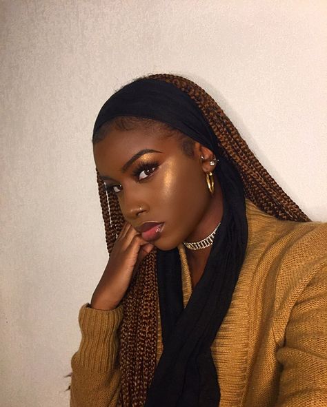 Color 2 Box Braids, Dark Skin With Brown Braids, Dark Brown Box Braids On Dark Skin, Dark Skin Box Braids Hair Colors, Brown Braids For Black Women Dark Skin, Dark Skin Colored Braids, Box Braids Color Ideas Brown Skin, Brown Box Braids On Dark Skin, Dark Skin Braids Color