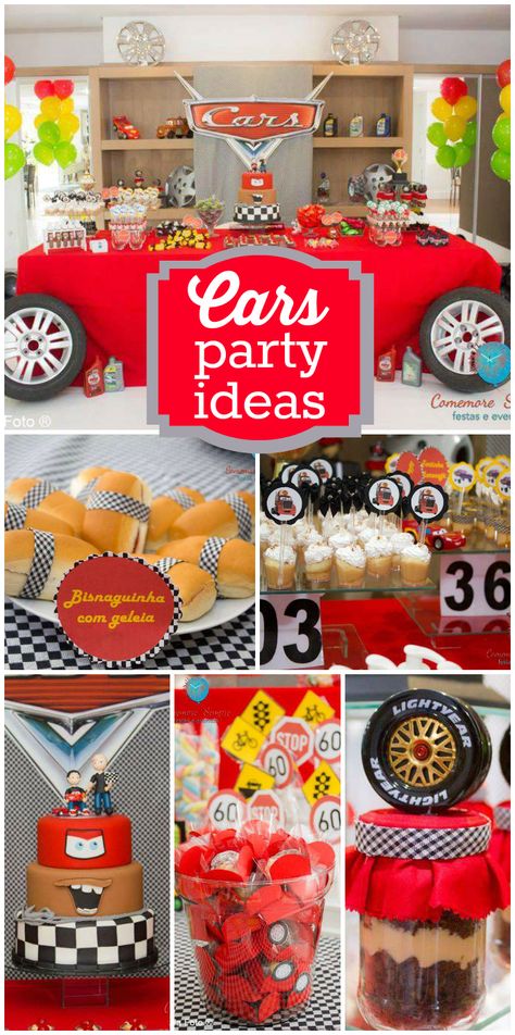 A Disney Cars boy birthday party with awesome decorations, cake and treats!  See more party planning ideas at CatchMyParty.com! Compleanno A Tema Hot Wheels, Auto Party, Mcqueen Birthday, 4de Verjaardag, Cars Birthday Party, Disney Cars Party, Cars Birthday Party Disney, Disney Cars Birthday, Car Themed Parties