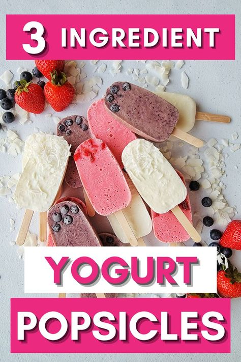 3 Ingredient Yogurt Popsicle Recipe. Easy Coconut Yogurt Popsicles DIY. Yogurt Popsicles Recipe, Frozen Popsicle Recipes, Diy Frozen Yogurt, Popcicles Recipes, Popsicle Recipe For Kids, Yogurt Popsicle Recipes, Fruit Popsicle Recipes, Easy Popsicle Recipes, Frozen Yogurt Pops