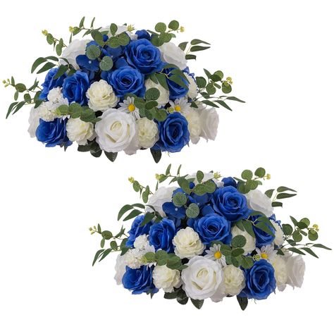 PRICES MAY VARY. Large Artificial Flower: Based on Nuptio's 9.5 inches fake flower ball arrangements which are very popular, we have launched these large fake flowers with the base, which are more suitable for large flower vases. For large flower vases, see the Nuptio store for details. At Nuptio, everything is about Weddings & parties. Spice Up Dull Decor: The flower balls for centerpieces match with our flower vase and will add extra sparkles to make your party more appealing. Add shine to dul Quinceanera Flowers, Royal Blue Wedding Decorations, Blue Roses Wedding, White Flower Centerpieces, Cobalt Blue Weddings, Rose Centerpieces Wedding, Photo Centerpieces, Blue Flower Arrangements, White Wedding Centerpieces