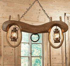 Reproduction Single Ox Yoke 2 Lantern Light Black Forest Decor, Rustic Light Fixtures, West Home, Lantern Pendant Lighting, Cabin Lighting, Rustic Chandelier, Rustic Lighting, Western Decor, Rustic Furniture