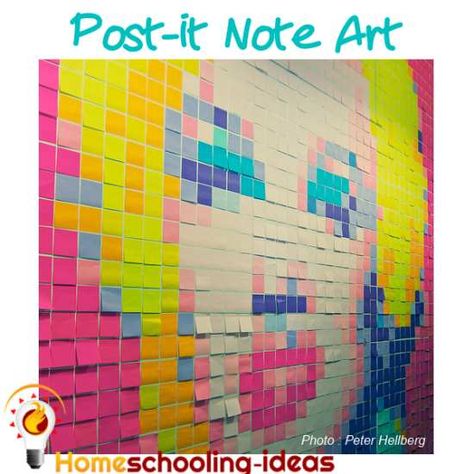 Try some Post-it note art for your homeschooling art project.  #homeschool #art  www.homeschooling-ideas.com Post It Art, Homeschool Art Projects, Group Art Projects, Collaborative Art Projects, Notes Art, Group Art, Homeschool Art, Collaborative Art, School Art Projects