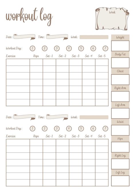 Clean and Elegant Workout Log - Templates by Canva Workout Log Printable, Training Journal, Printable Workout, Workout Log, Printable Workouts, Workout Days, Fitness Photos, Health Planner, Workout Schedule