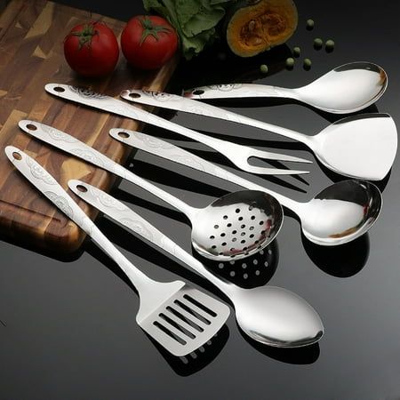 Stainless Steel Kitchenware Set Spatula Soup Spoon Rice Spoon Colander Frying Spatula Meat Fork Serving Spoon Kitchen Cooking Supplies Features: Stainless steel material: food can be connected with the selection of stainless steel material to make a body shape, no dirt, and resistance for a long time, such as new food core Water and oil leaching is fast if the mesh holes are and dense Design: With a wide cooking spatula, it is easy to drain beef fillet and fish with a wide cooking spatula The ho Metal Cooking Utensils, Stainless Steel Kitchenware, Small Dining Sets, Rice Spoon, Beef Fillet, Stainless Steel Kitchen Utensils, Silicone Cooking Utensils, Kitchenware Set, Kitchen Spatula