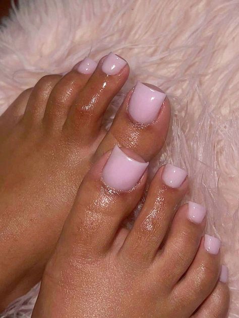 Multicolor  Collar   Colorblock Color Nails Embellished   Nail,Hand & Foot Care Light Toe Nail Colors, Milky Pink Toes, Plain Pedicure, Milky Pink Toe Nails, Acrylic Toes Pink, Light Pink Toes, Pink Acrylic Toes, Light Pink Toe Nails, Foot Nails Ideas