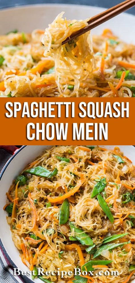 Spaghetti Squash Chow Mein Recipe | @whiteonrice Vegetarian Chow Mein Recipe, Squash Recipes Healthy, Spaghetti Squash Chow Mein, Spaghetti Squash Recipes Vegan, Healthy Squash Recipes, Spaghetti Squash Recipes Healthy, Spaghetti Squash Recipes Easy, Chow Mein Recipe, Chicken Shrimp