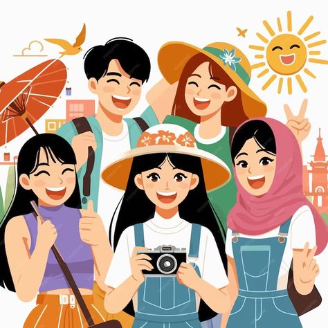 Premium Vector | Flat illustration of Asian friends excited in summer season Friendship Illustration, Ship Vector, Stationery Templates, Business Card Maker, Flyer Maker, Poster Maker, Card Banner, Group Of Friends, Poster Invitation