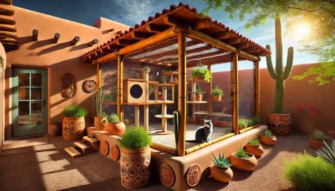 Jaw-Dropping Ways to Accessorize Your Cat’s Catio with Terra Cotta • Kritter Kommunity Playing Ideas, Outdoor Cat Tunnel, Cat Playpen, Outdoor Cat Enclosure, Outdoor Cat, Cat Ideas, Cat Trees, Cat Enclosure, Indoor Cats