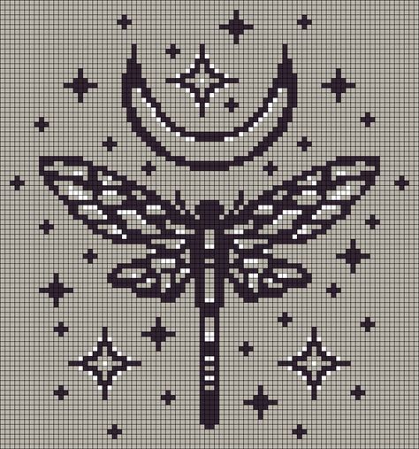 Alpha pattern #133382 variation #259630 | BraceletBook Crochet Star Pixel Pattern, Fairy Grid Pattern, Dragonfly Grid Pattern, Dragonfly Alpha Pattern, Tarot Crochet Tapestry, Dragonfly Pixel Art, Pixel Art Tapestry, Bug Alpha Pattern, Crochet Tarot