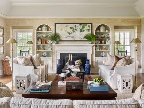 James Farmer Living Room, Neutral Traditional Living Room, Traditional Coastal Living Room, Side Of Fireplace, James Farmer, Living Room Design Styles, Kitchen Updates, Living Room Update, Room Update