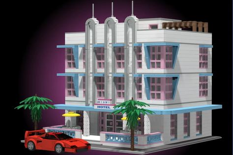 LEGO IDEAS - The Miami Hotel Lego Hotel, Miami Hotel, Art Deco Hotel, Miami Hotels, Glass Elevator, Contemporary Arts, Lego Construction, Art Centre, Modular Building