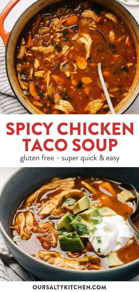 Spicy Soup Crockpot, Spicy Fall Soup, Spicy Crockpot Soup, Healthy Spicy Soup, Healthy Spicy Soup Recipes, Spicy Taco Soup, Spicy Chicken Soup Crockpot, Spicy Soups And Stews, Healthy Spicy Food