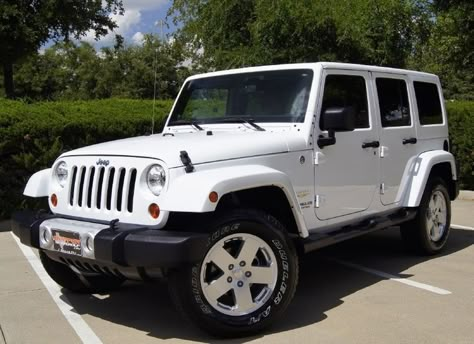 Jeep Wrangler Utility 4-Door, Unlimited Sahara Edition in White | New favorite vehicle. Jeep Wrangler 2012, White Jeep Wrangler, Jeep Wrangler Girl, Jeep Sahara, Dear Universe, White Jeep, Car Wheels Diy, 2012 Jeep Wrangler, Cars Jeep