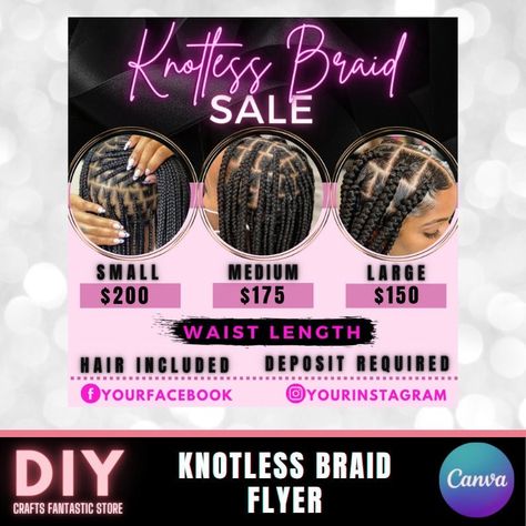 Business Cards For Braiders, Hair Sale Flyer Ideas, Hair Braiding Business Names Ideas, Braiding Hair Logo Design Ideas, Braiding Hair Flyers Ideas, Braiding Business Names Ideas, Braid Flyer Design, Hair Page Ideas Instagram, Braids Specials Flyer