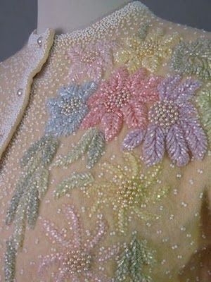 Why can't I find one of these that I can afford? Moti Work Embroidery, Cutdana Work Embroidery, Sulam Manik, Hand Beaded Embroidery, Bead Embroidery Tutorial, Beaded Sweater, Couture Embroidery, Bead Embroidery Patterns, Hand Work Embroidery