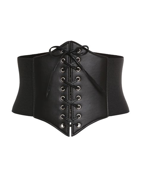 Lace Up Faux Leather Corset Belt | SHEIN EUR Corset Waist, Leather Corset, Waist Belt, Lace Up, Lace, Leather, Black