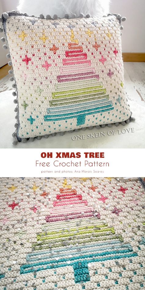 Crochet Pillow Patterns Free, Christmas Crochet Patterns Free, Crocheted Christmas, Amigurumi Minta, Crochet Blanket Pattern Easy, Winter Crochet, Crochet Pillow Cover, Crochet Xmas, Crochet Cushion Cover