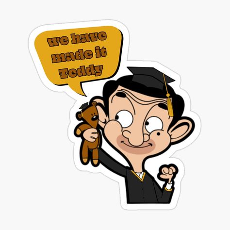 Get my art printed on awesome products. Support me at Redbubble #RBandME: https://www.redbubble.com/i/sticker/mr-bean-and-teddy-graduation-Sticker-by-iits-nt/161229997.EJUG5?asc=u Mr Bean Sticker, Mr Bean And Teddy, Graduation Stickers, Mr Bean, Roxy Women, Clothing Logo, Cute Design, Mask For Kids, Baby Tshirts