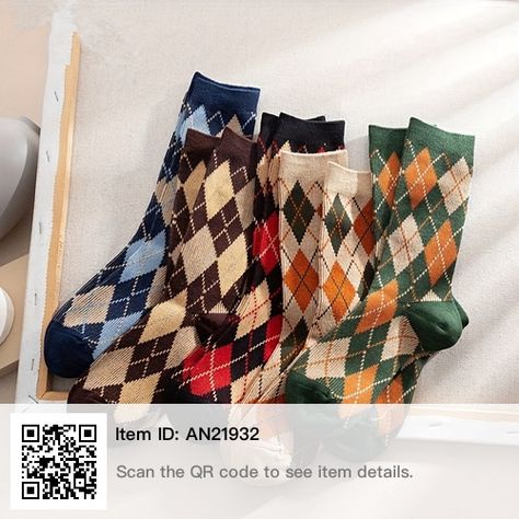 Argyle Socks, Argyle Diamonds, Diamond Print, Plaid Fashion, Autumn Cozy, British Style, Tan Brown, Socks Women, Hosiery