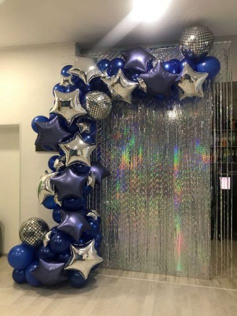 50+ Best DIY Baby Shower Backdrop Ideas | HubPages Blue Disco Theme Party, Midnight Theme Party, Blue Disco Party, 17th Birthday Themes, 18th Birthday Party Ideas At Home, Disco Theme Party Decorations, Hoco Decor, Bola Disco, 17 Doğum Günü